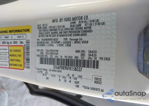 2015 Ford Fusion Titanium from USA, damaged, VIN 3FA6P0K90FR158337